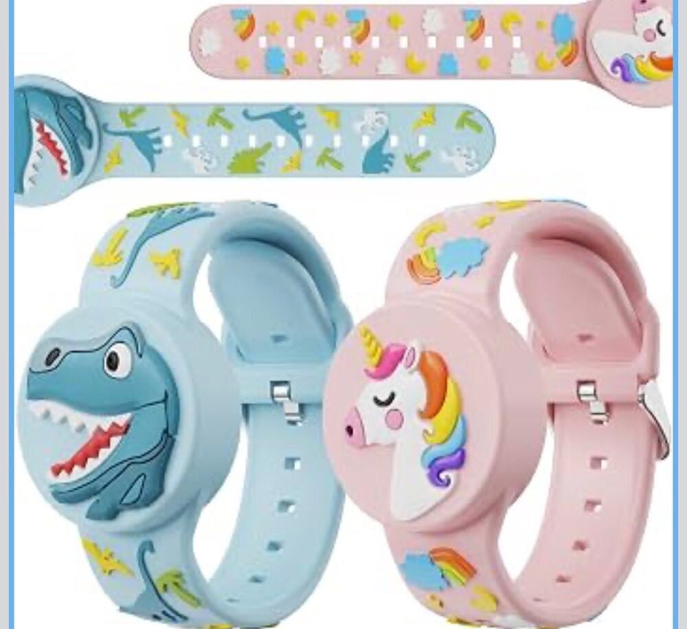 3D Cartoon AirTag Bracelet 2PK Kids Waterproof Silicone Holder Unicorn Dinosaur